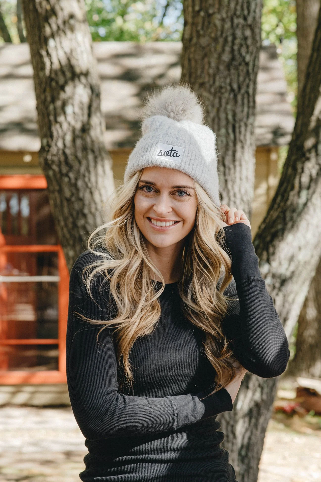 Ridge Line Pom Beanie - Grey - Image 2